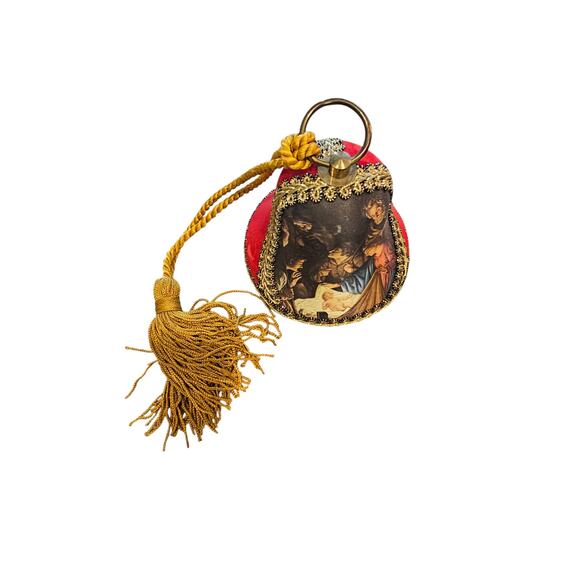 Vintage Reuge Music Box Bell Nativity Ornament Velvet Christmas Bell Musical - Picture 2 of 6